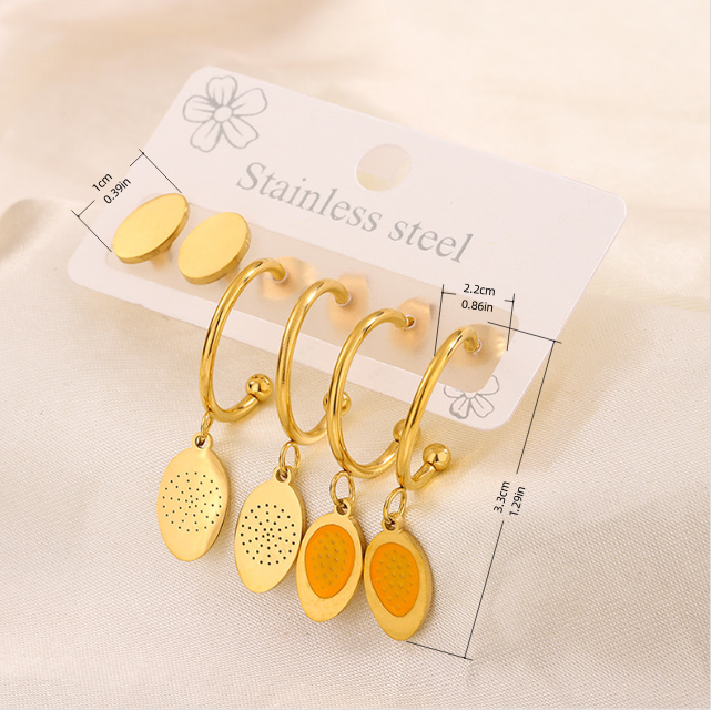 3 Pairs Simple Style Hand Of Fatima Heart Shape Flower Enamel 304 Stainless Steel 18K Gold Plated Drop Earrings Ear Studs display picture 25
