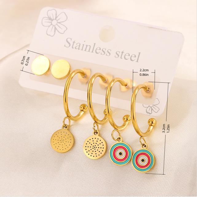 3 Pairs Simple Style Hand Of Fatima Heart Shape Flower Enamel 304 Stainless Steel 18K Gold Plated Drop Earrings Ear Studs display picture 24
