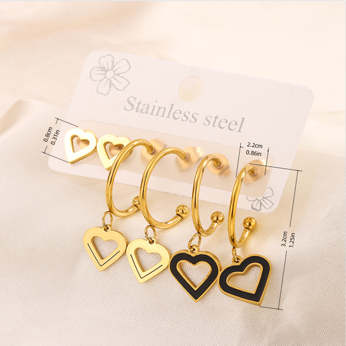 3 Paires Style Simple Main De Fatima Forme De Cœur Fleur Émail Acier Inoxydable 304 Plaqué Or 18K Boucles D'oreilles Boucles D'Oreilles display picture 28