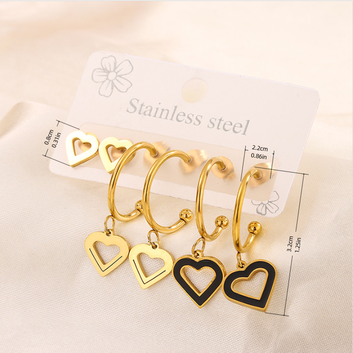 3 Pairs Simple Style Hand Of Fatima Heart Shape Flower Enamel 304 Stainless Steel 18K Gold Plated Drop Earrings Ear Studs display picture 28