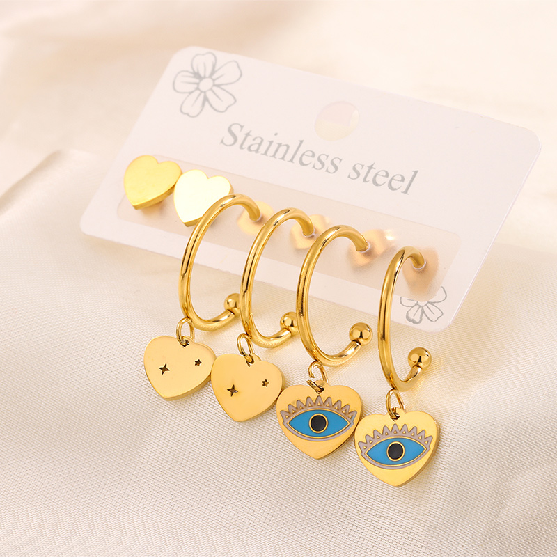 3 Pairs Simple Style Hand Of Fatima Heart Shape Flower Enamel 304 Stainless Steel 18K Gold Plated Drop Earrings Ear Studs display picture 31