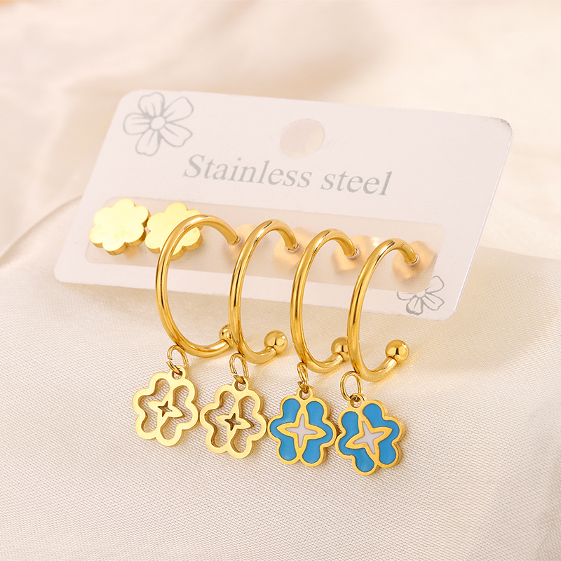 3 Pairs Simple Style Hand Of Fatima Heart Shape Flower Enamel 304 Stainless Steel 18K Gold Plated Drop Earrings Ear Studs display picture 33
