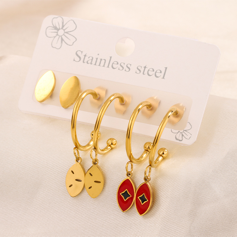 3 Pairs Simple Style Hand Of Fatima Heart Shape Flower Enamel 304 Stainless Steel 18K Gold Plated Drop Earrings Ear Studs display picture 36