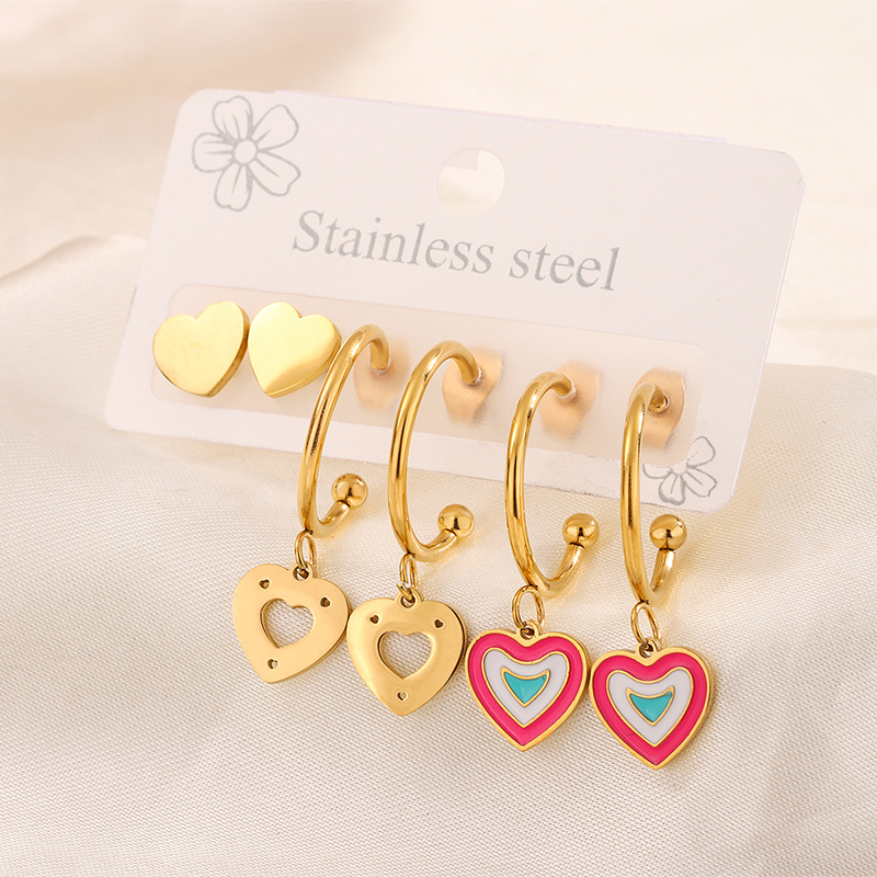 3 Pairs Simple Style Hand Of Fatima Heart Shape Flower Enamel 304 Stainless Steel 18K Gold Plated Drop Earrings Ear Studs display picture 35