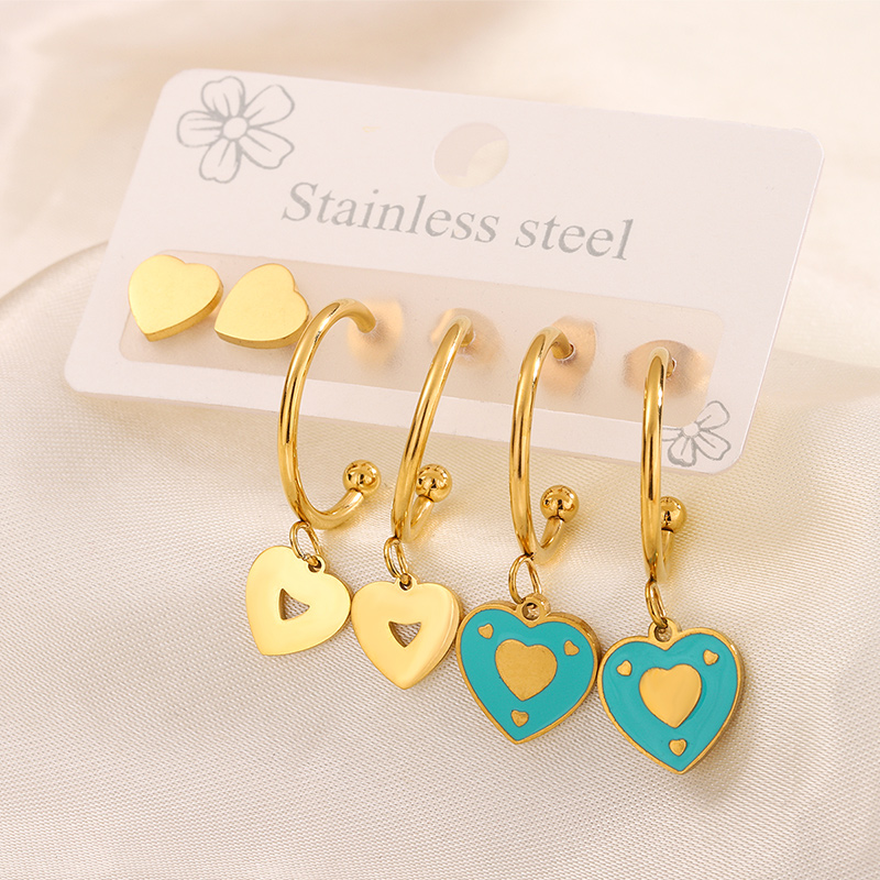 3 Pairs Simple Style Hand Of Fatima Heart Shape Flower Enamel 304 Stainless Steel 18K Gold Plated Drop Earrings Ear Studs display picture 38