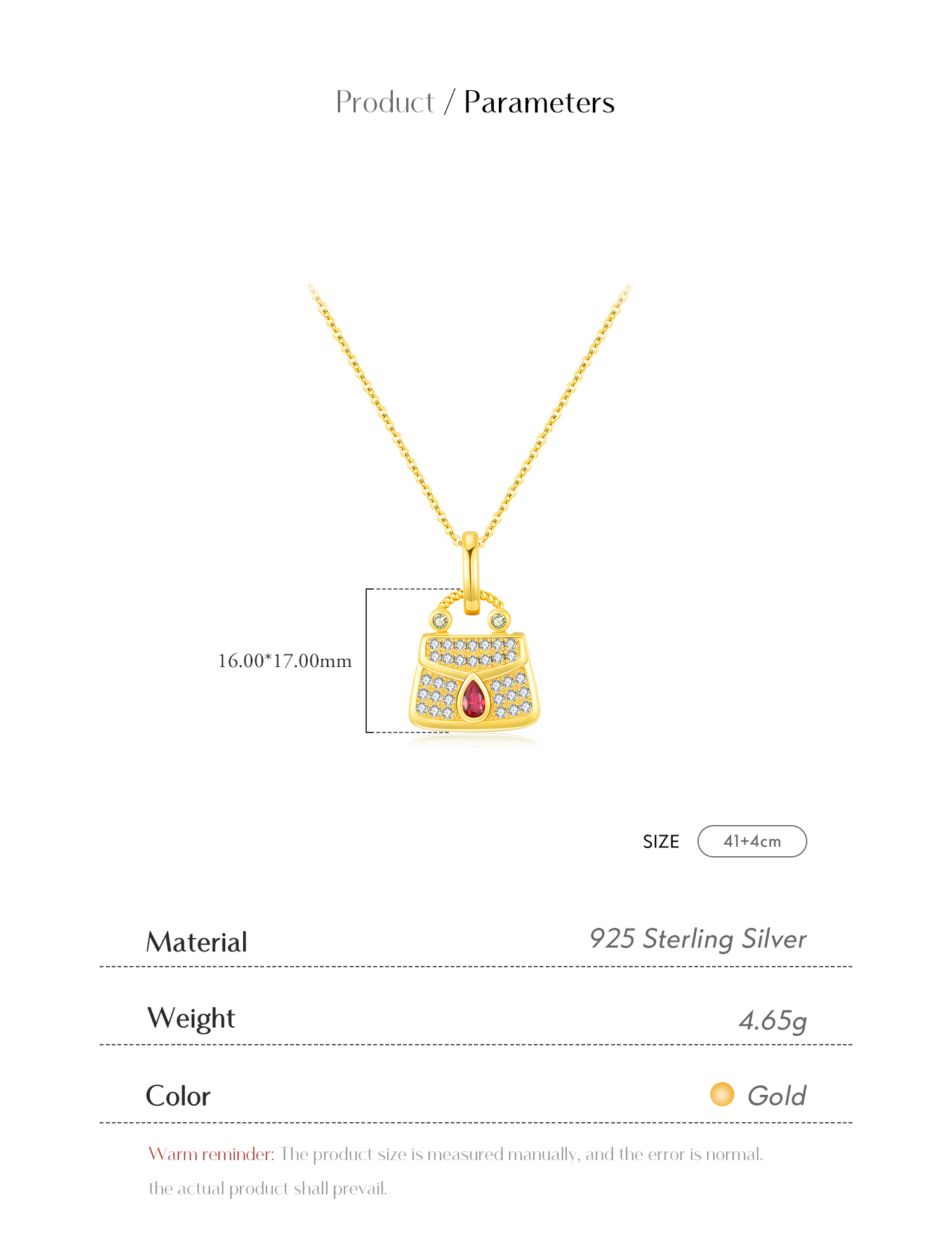 Sterling Silver 14K Gold Plated Luxurious Plating Inlay Bag Zircon Pendant Necklace display picture 3