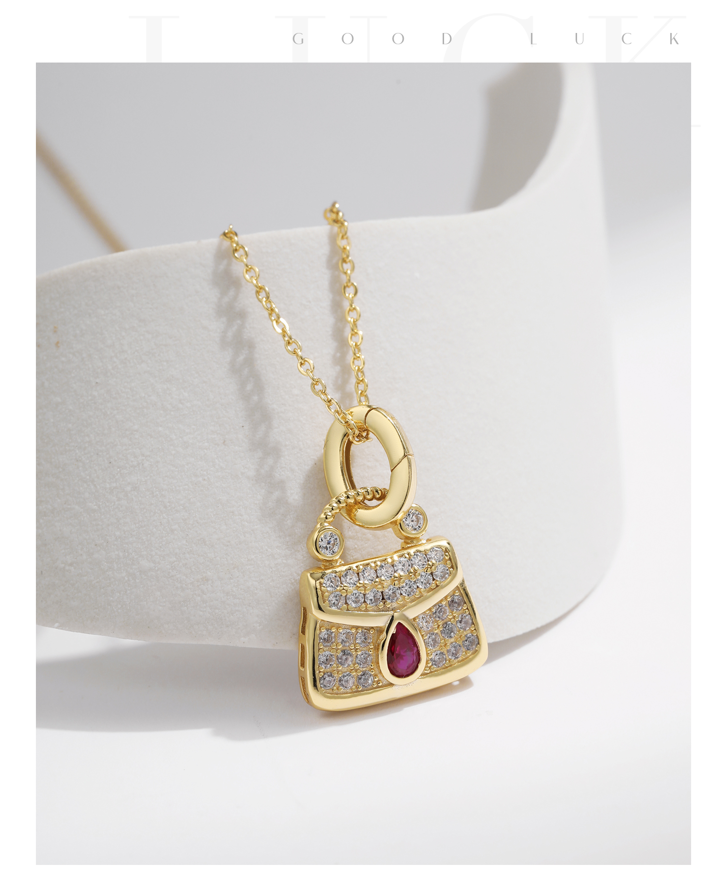 Sterling Silver 14K Gold Plated Luxurious Plating Inlay Bag Zircon Pendant Necklace display picture 6
