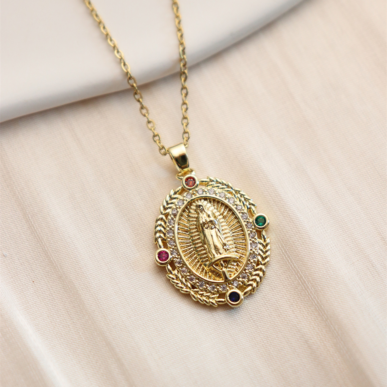 Wholesale IG Style Human Madonna Of The Yarnwinder 304 Stainless Steel Copper Inlay 18K Gold Plated Zircon Pendant Necklace display picture 24
