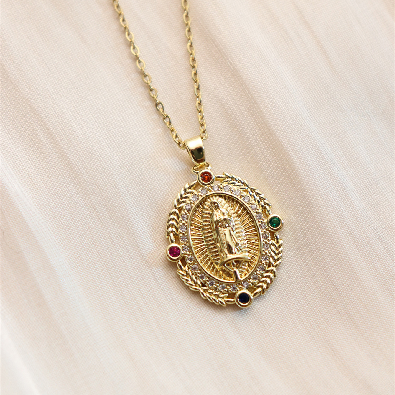 Wholesale IG Style Human Madonna Of The Yarnwinder 304 Stainless Steel Copper Inlay 18K Gold Plated Zircon Pendant Necklace display picture 23