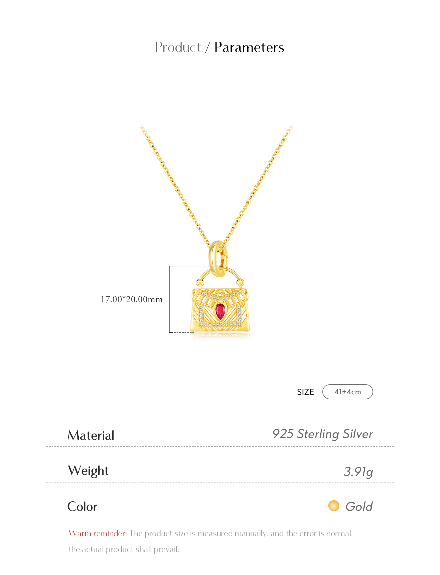 Sterling Silver 14K Gold Plated Simple Style Classic Style Plating Inlay Bag Zircon Pendant Necklace display picture 1