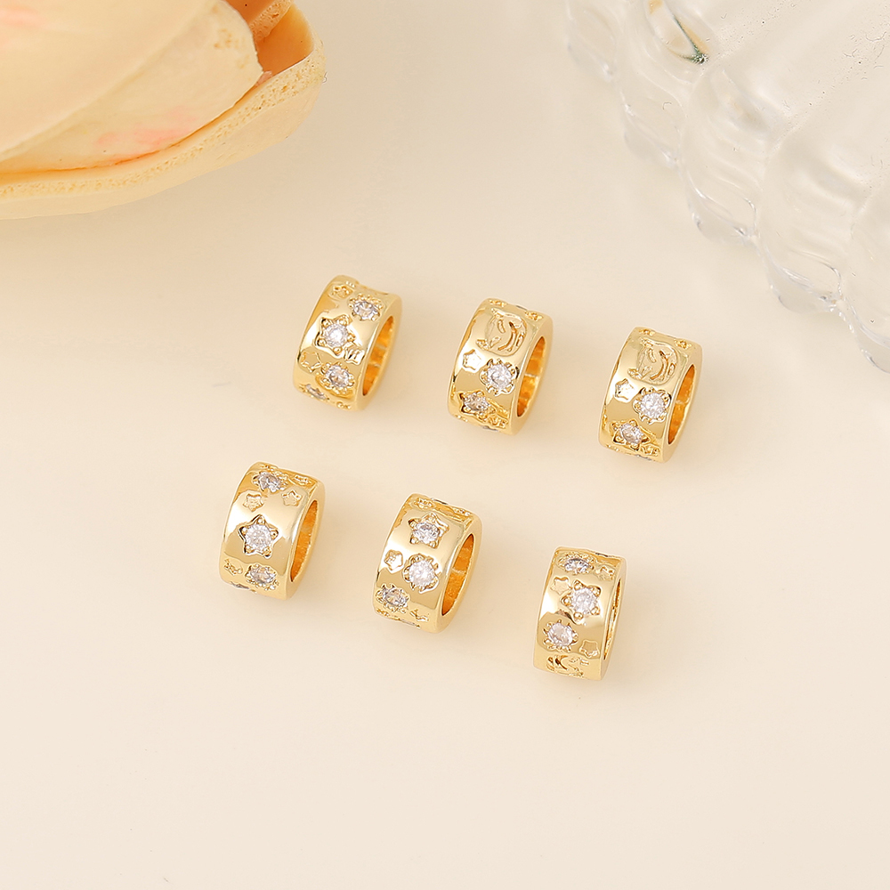 1 Piece 7.5*4.5mm 5mm Copper Zircon 18K Gold Plated Round Star Polished Beads Spacer Bars display picture 1