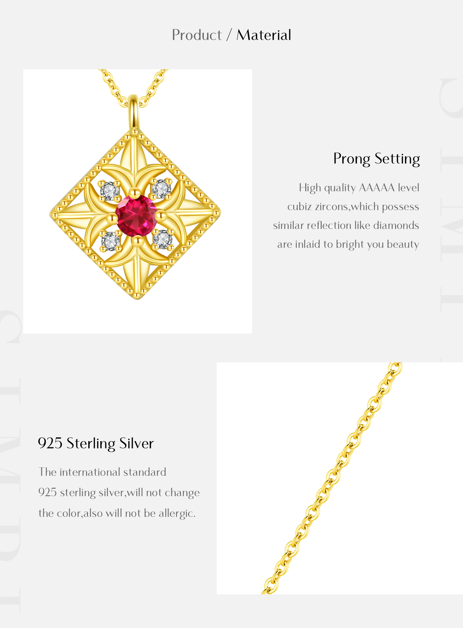 Sterling Silver 14K Gold Plated Retro Luxurious Plating Inlay Square Flower Zircon Pendant Necklace display picture 2