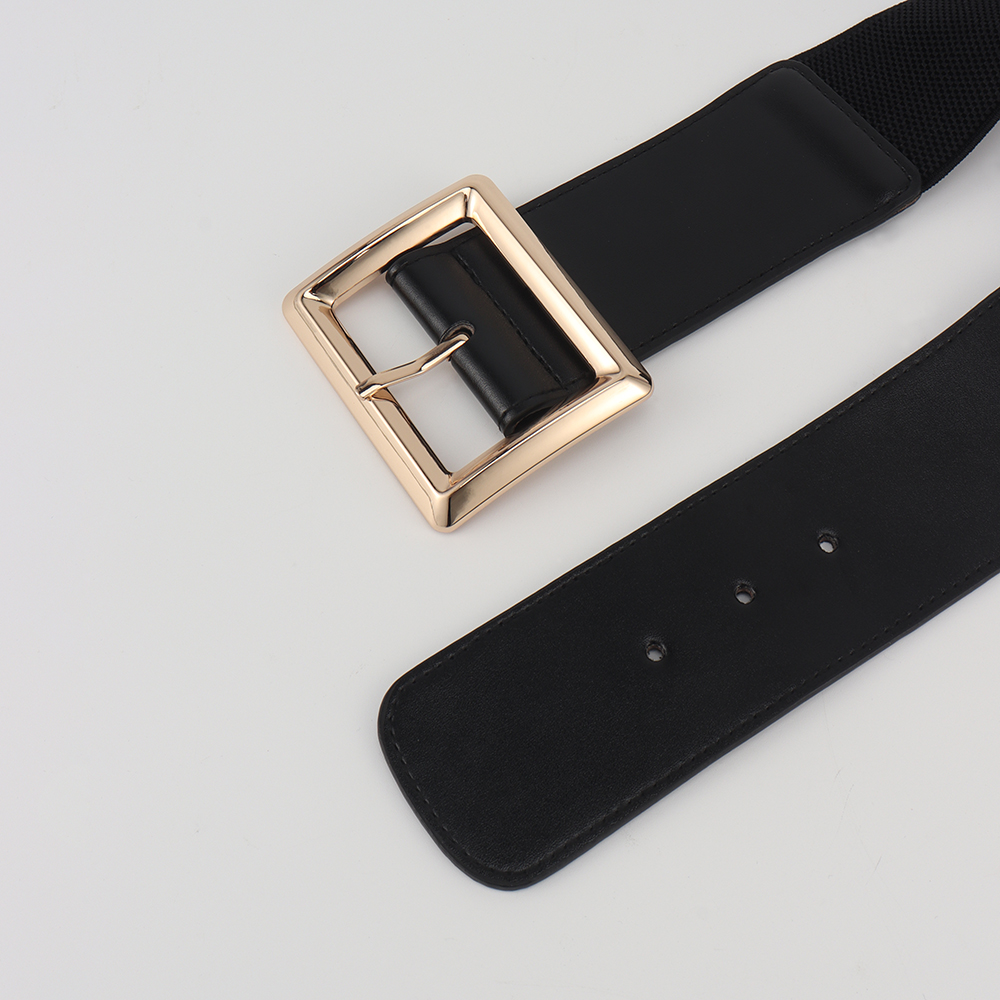 Simple Style Solid Color Pu Leather Elastic Band Metal Button Women's Woven Belts display picture 8