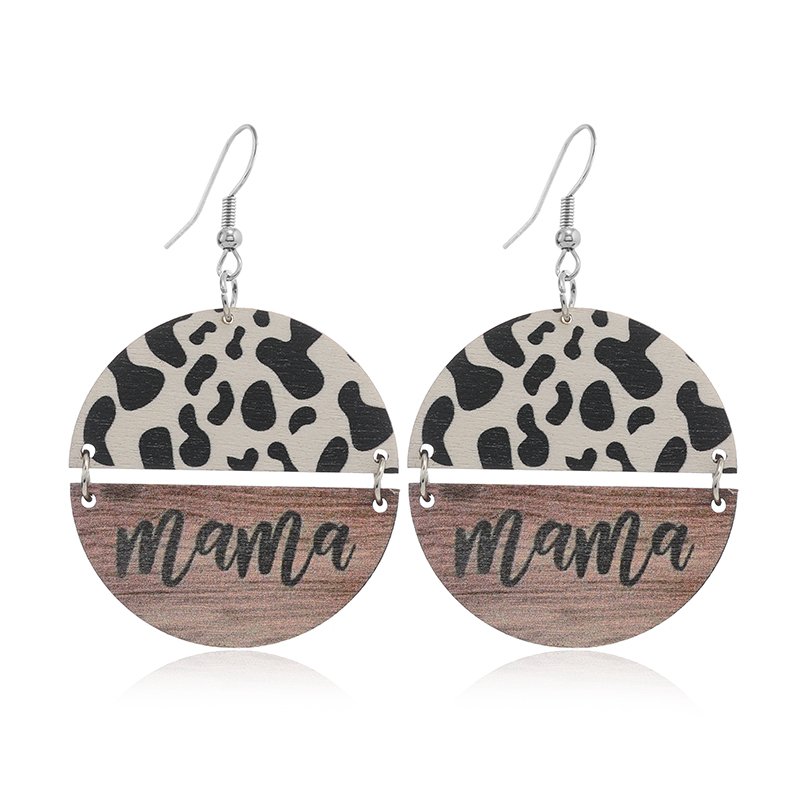1 Pair Simple Style Classic Style Round Printing Wood Silver Plated Drop Earrings display picture 5