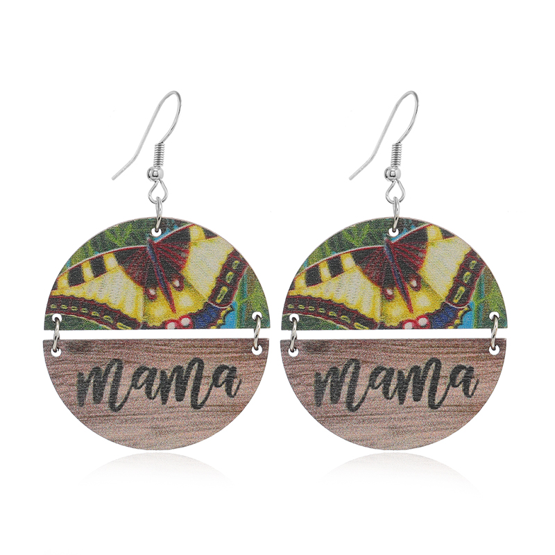 1 Pair Simple Style Classic Style Round Printing Wood Silver Plated Drop Earrings display picture 7