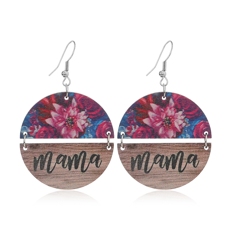 1 Pair Simple Style Classic Style Round Printing Wood Silver Plated Drop Earrings display picture 8