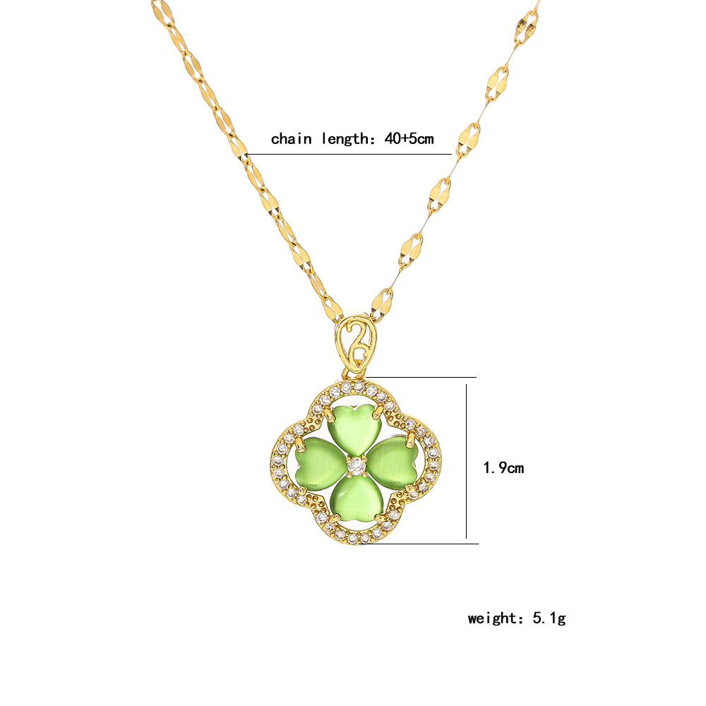 304 Stainless Steel Copper Simple Style Shiny Plating Inlay Four Leaf Clover Opal Zircon Pendant Necklace display picture 2