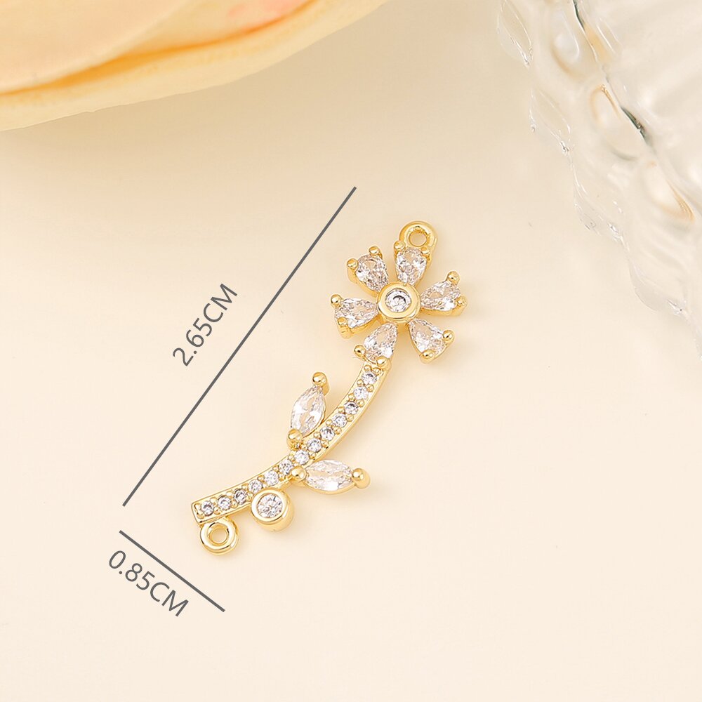 1 Piece 26.5*8.5 Copper Zircon 18K Gold Plated White Gold Plated Flower Polished Pendant display picture 2