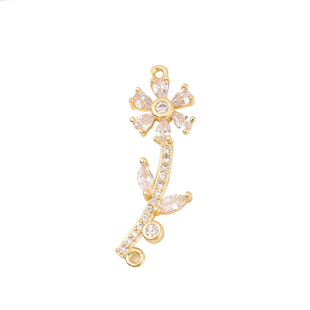 1 Piece 26.5*8.5 Copper Zircon 18K Gold Plated White Gold Plated Flower Polished Pendant display picture 6