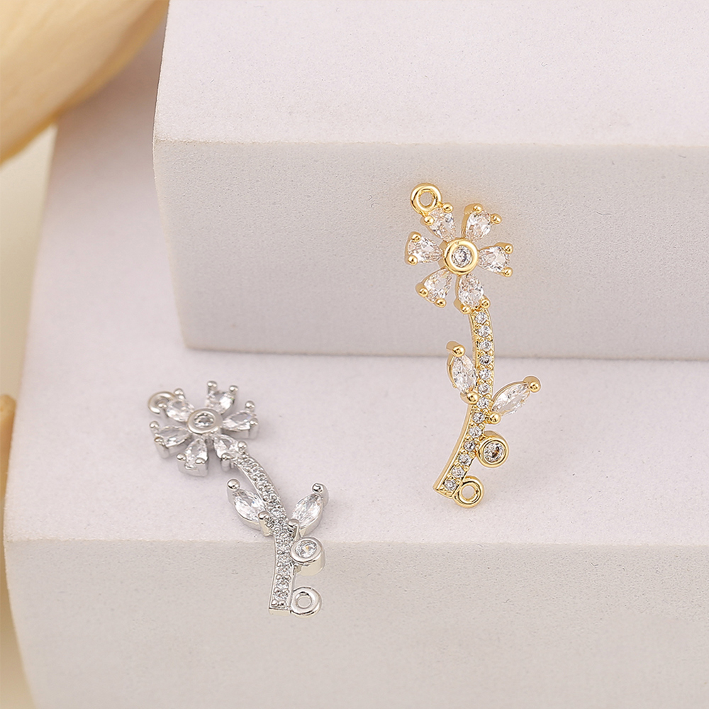 1 Piece 26.5*8.5 Copper Zircon 18K Gold Plated White Gold Plated Flower Polished Pendant display picture 5