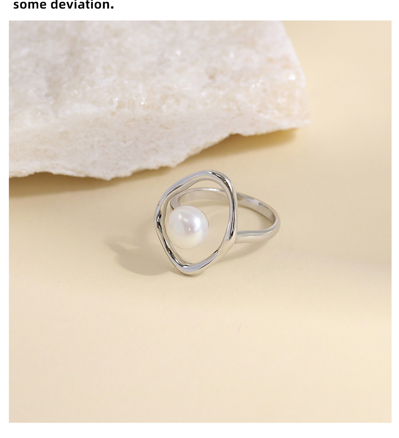 Sterling Silver White Gold Plated Elegant Simple Style Polishing Inlay Solid Color Pearl Open Rings display picture 3