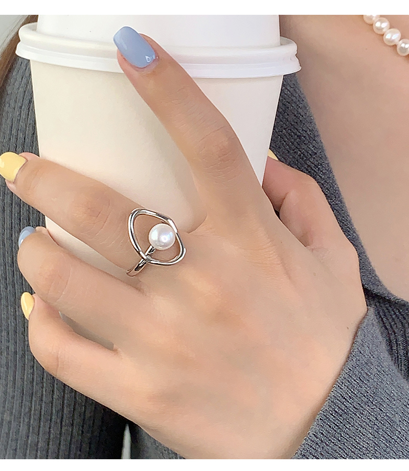 Sterling Silver White Gold Plated Elegant Simple Style Polishing Inlay Solid Color Pearl Open Rings display picture 4