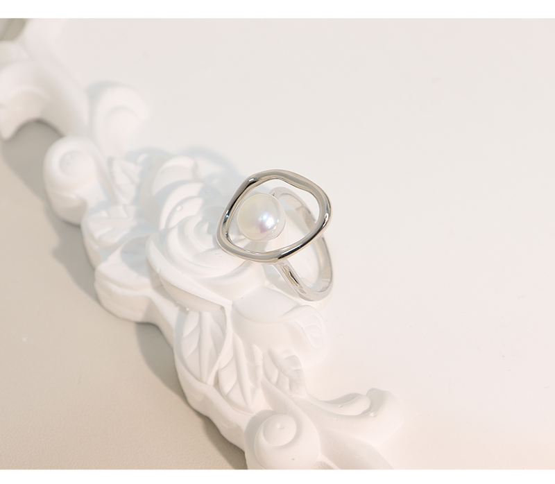 Sterling Silver White Gold Plated Elegant Simple Style Polishing Inlay Solid Color Pearl Open Rings display picture 5