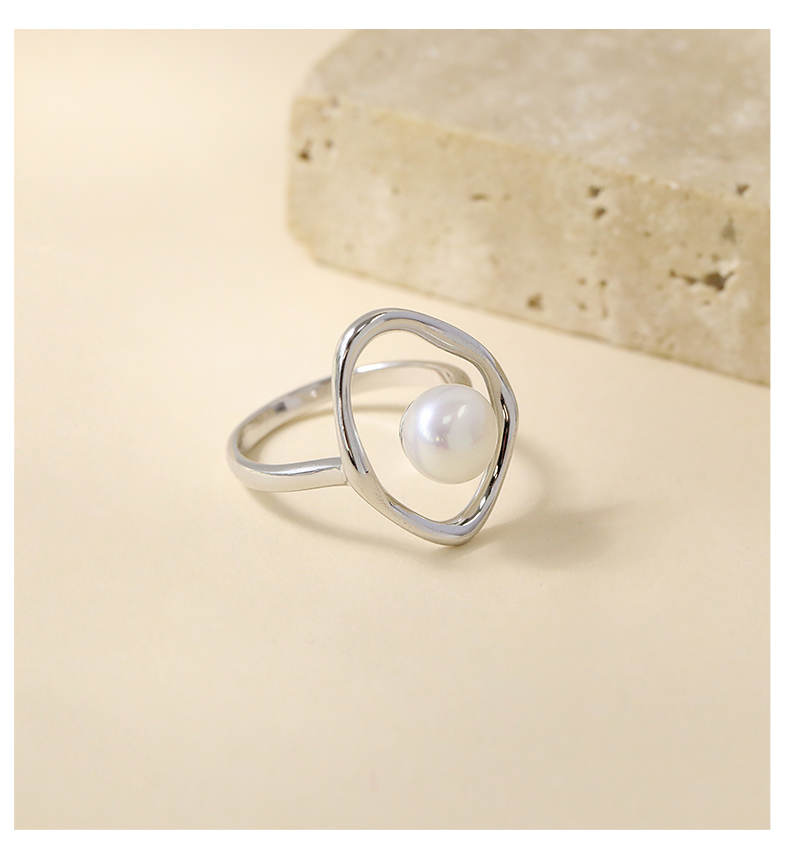 Sterling Silver White Gold Plated Elegant Simple Style Polishing Inlay Solid Color Pearl Open Rings display picture 9