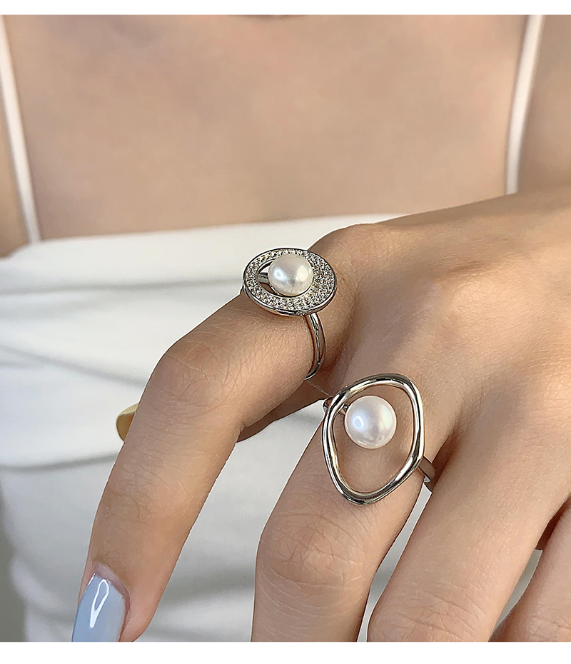 Sterling Silver White Gold Plated Elegant Simple Style Polishing Inlay Solid Color Pearl Open Rings display picture 10