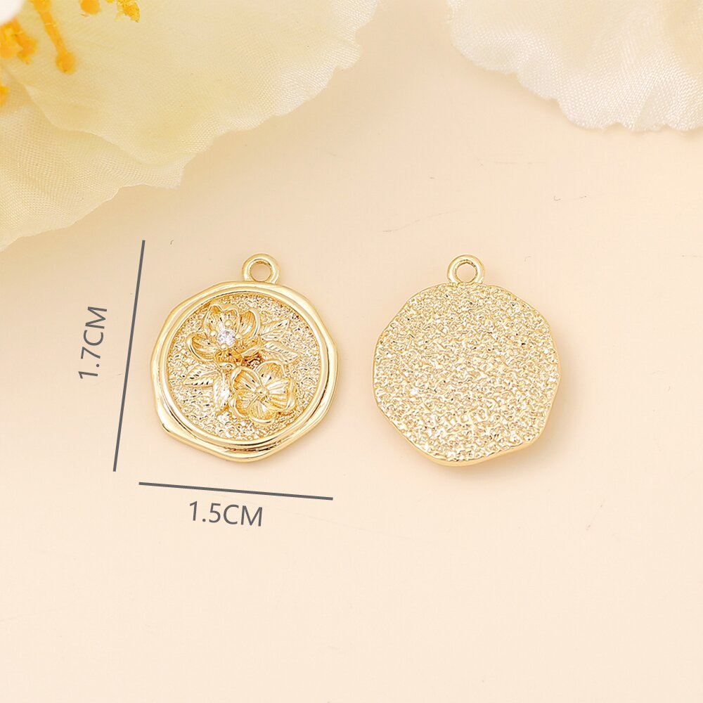 1 Piece 17 * 15mm Copper Zircon 18K Gold Plated White Gold Plated Leaf Round Flower Polished Pendant display picture 2
