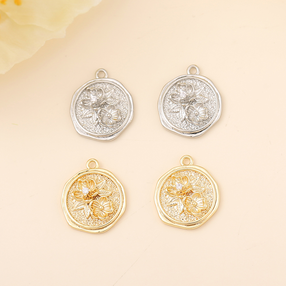 1 Piece 17 * 15mm Copper Zircon 18K Gold Plated White Gold Plated Leaf Round Flower Polished Pendant display picture 4