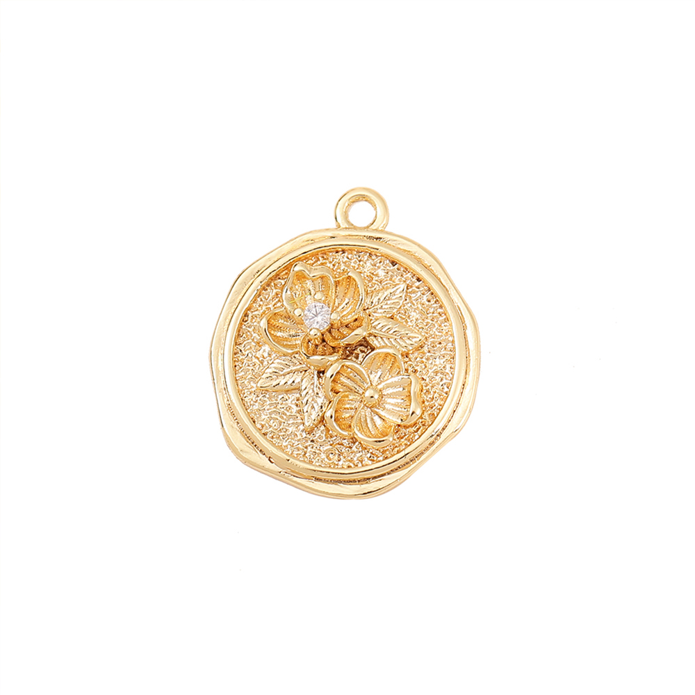1 Piece 17 * 15mm Copper Zircon 18K Gold Plated White Gold Plated Leaf Round Flower Polished Pendant display picture 6