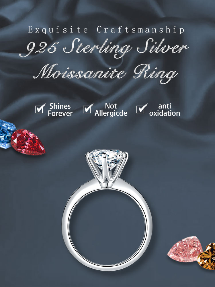 Sterling Silver Elegant GRA Certificate Plating Inlay Round Lab-grown Diamonds Moissanite Rings display picture 1