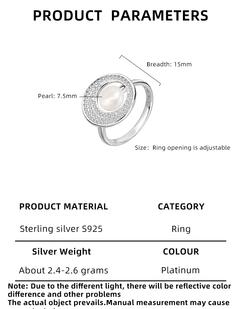 Sterling Silver White Gold Plated Elegant Polishing Inlay Oval Pearl Zircon Open Rings display picture 2