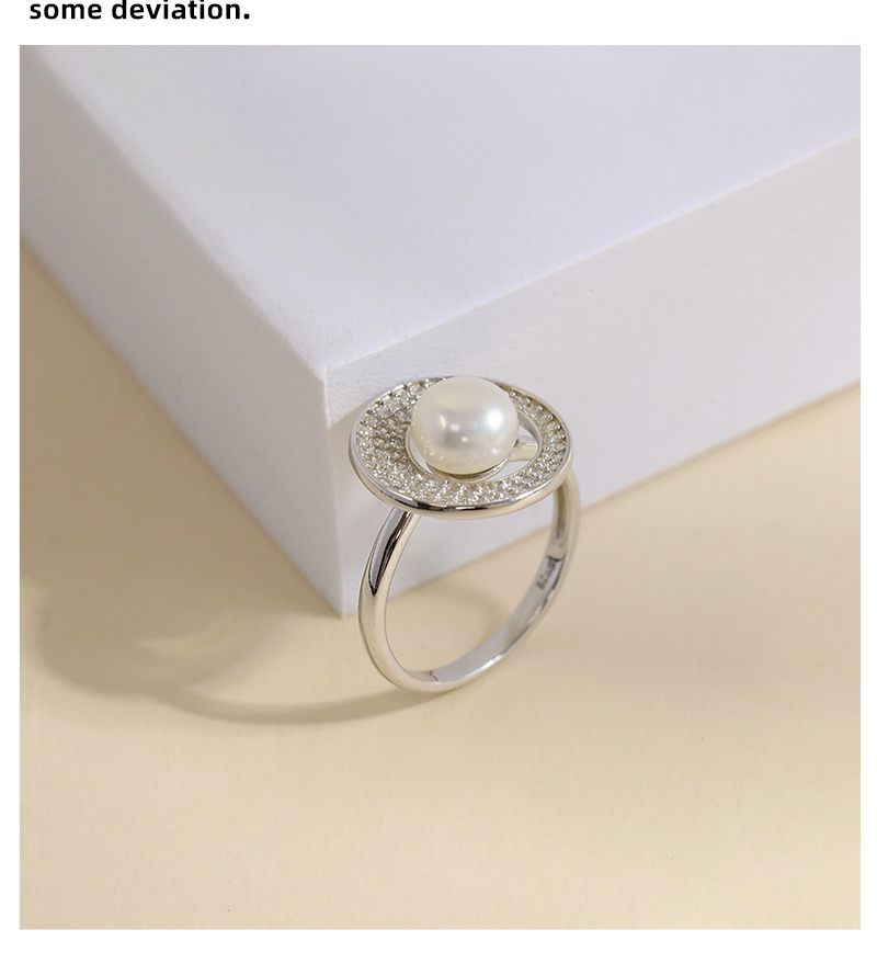 Sterling Silver White Gold Plated Elegant Polishing Inlay Oval Pearl Zircon Open Rings display picture 3