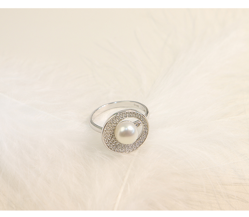Sterling Silver White Gold Plated Elegant Polishing Inlay Oval Pearl Zircon Open Rings display picture 5