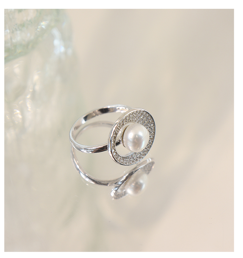 Sterling Silver White Gold Plated Elegant Polishing Inlay Oval Pearl Zircon Open Rings display picture 9