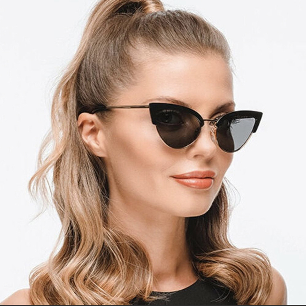 Retro Streetwear Solid Color Pc UV400 Cat Eye Half Frame Women's Sunglasses display picture 2