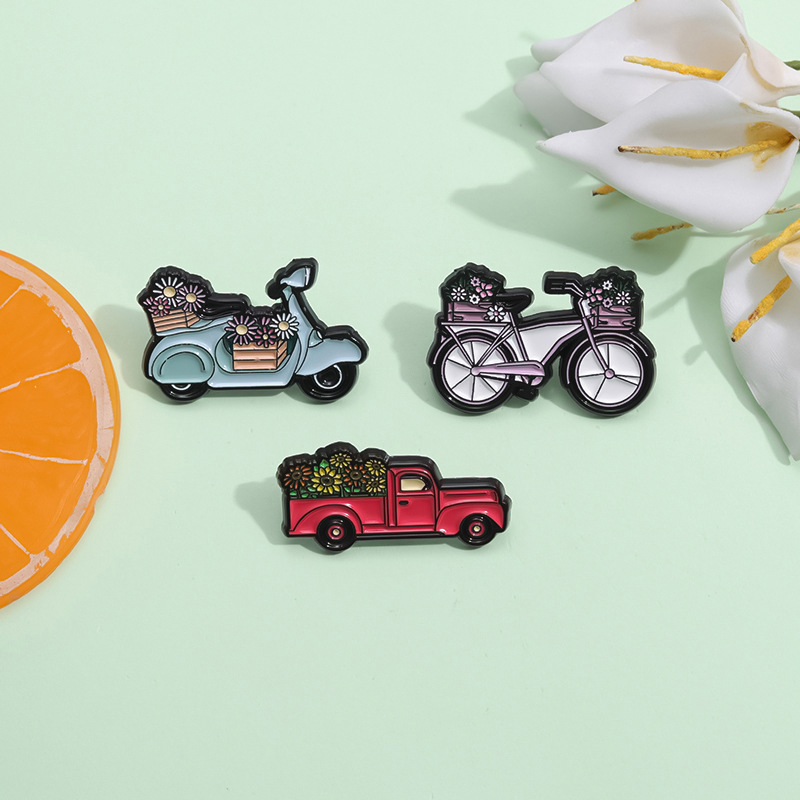 Cartoon Style Cute Car Bicycle Flower Alloy Plating Unisex Brooches display picture 8