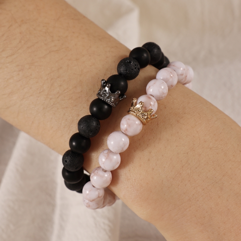 Basic Ethnic Style Modern Style Round Crown Arylic Volcanic Rock Glass Beaded Unisex Bracelets display picture 5