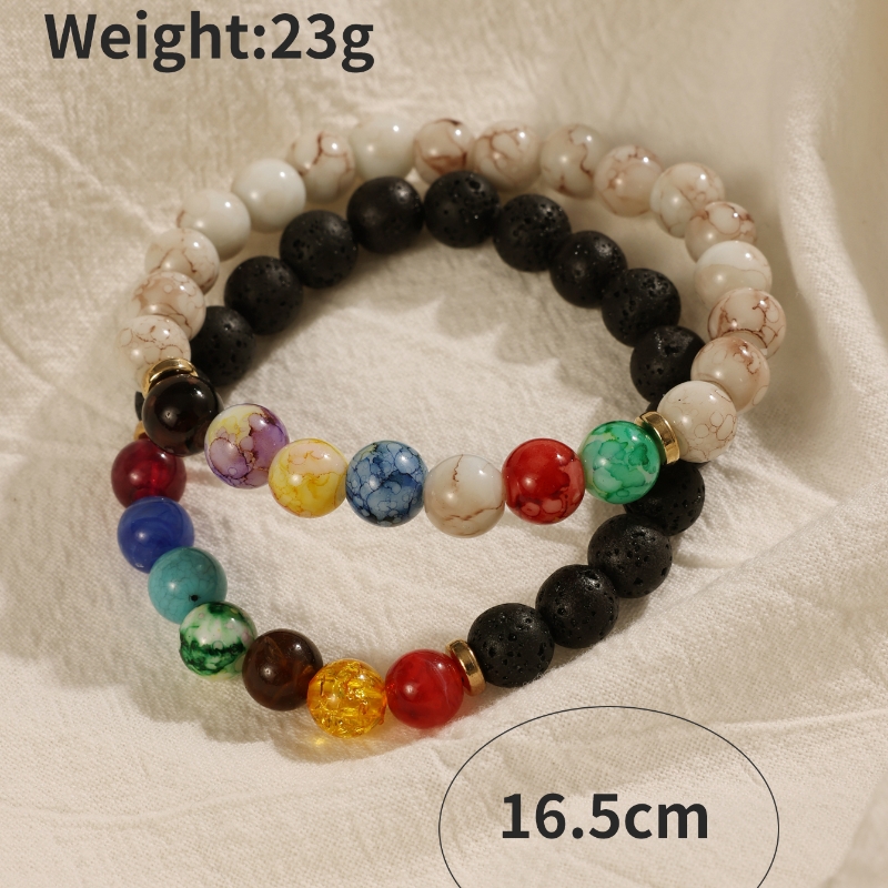 Basic Ethnic Style Modern Style Round Crown Arylic Volcanic Rock Glass Beaded Unisex Bracelets display picture 3