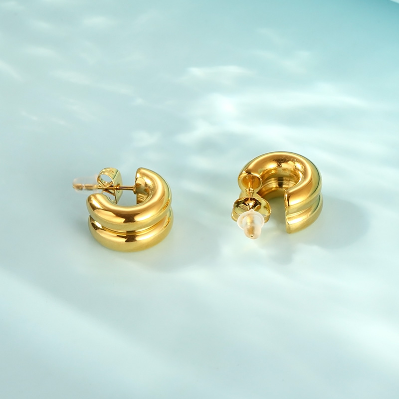 1 Pair Simple Style Solid Color 304 Stainless Steel 18K Gold Plated Ear Studs display picture 12