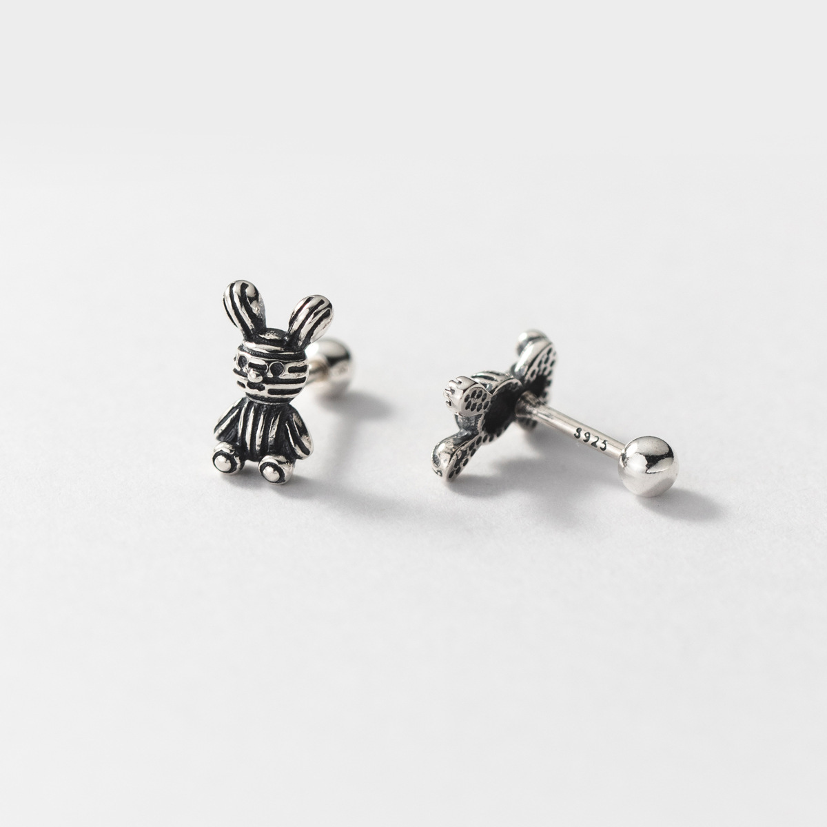 1 Pair Simple Style Classic Style Rabbit Copper Silver Plated Ear Studs display picture 3