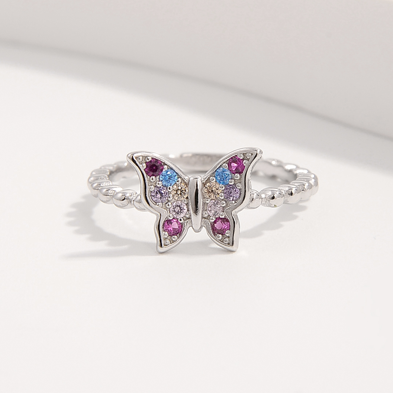 Sterling Silver White Gold Plated Princess Sweet Inlay Beetles Dragonfly Butterfly Zircon Rings display picture 2