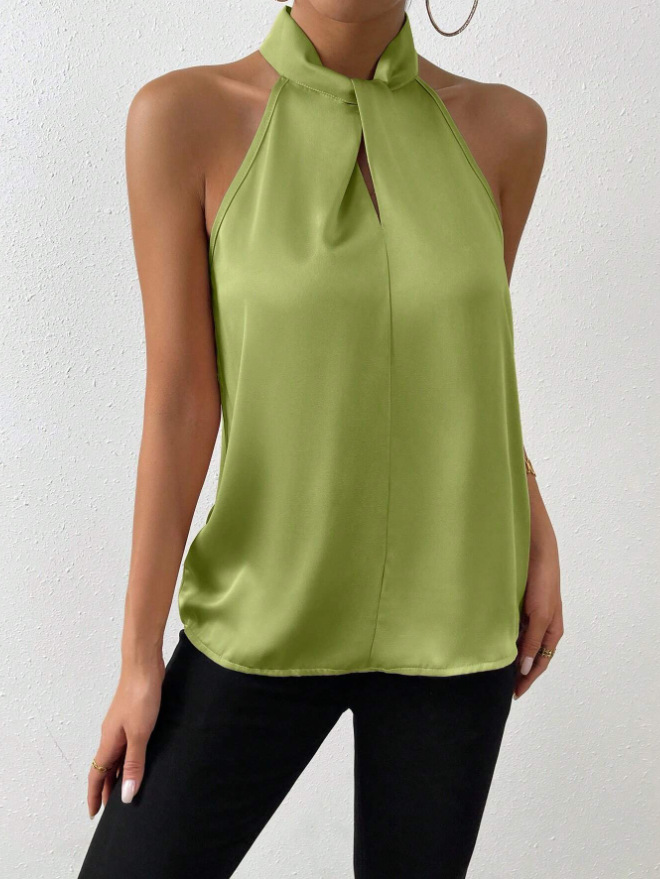 Women's Halter Crisscross Tank Sleeveless Tank Tops Casual Elegant Solid Color display picture 16
