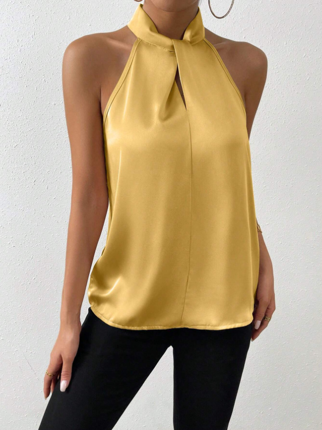 Women's Halter Crisscross Tank Sleeveless Tank Tops Casual Elegant Solid Color display picture 15