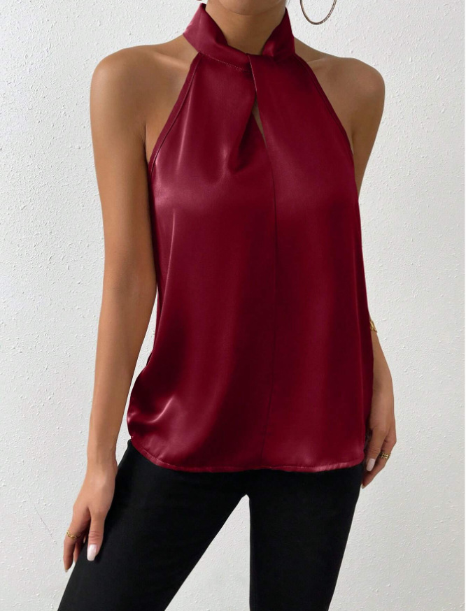 Women's Halter Crisscross Tank Sleeveless Tank Tops Casual Elegant Solid Color display picture 28