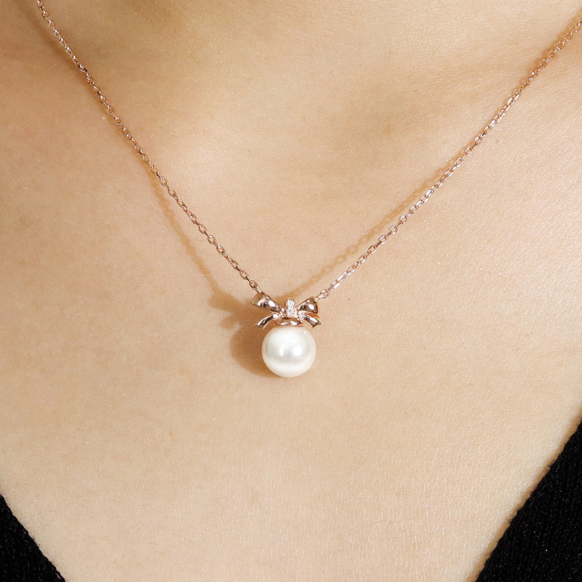 Sterling Silver Rose Gold Plated Elegant Inlay Bow Knot Pearl Pendant Necklace display picture 6