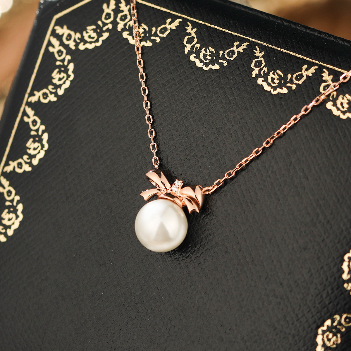 Sterling Silver Rose Gold Plated Elegant Inlay Bow Knot Pearl Pendant Necklace display picture 7