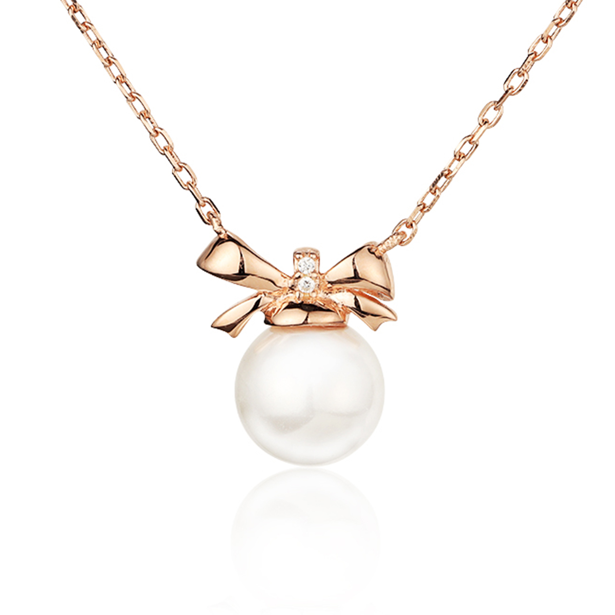 Sterling Silver Rose Gold Plated Elegant Inlay Bow Knot Pearl Pendant Necklace display picture 8